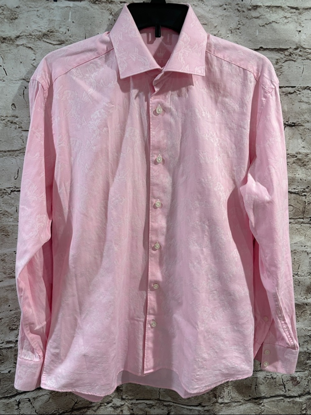 Bertigo Men's Pink Jacquard Contrast Long-Sleeve Dress Shirt
